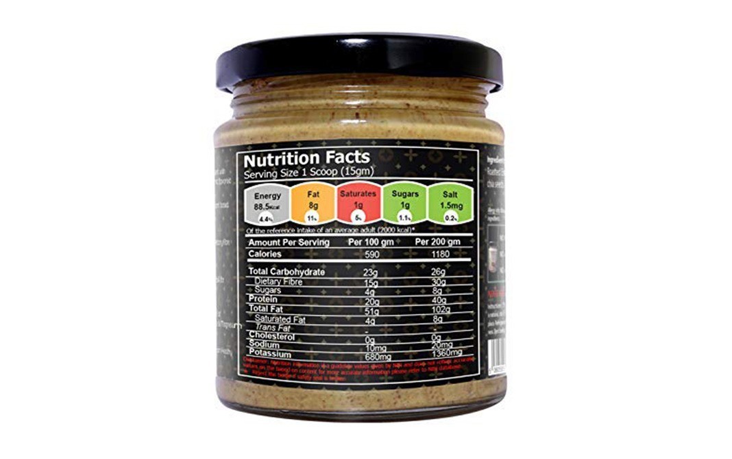 Delicieux All Natural Almond Butter, Chia seeds   Glass Jar  200 grams